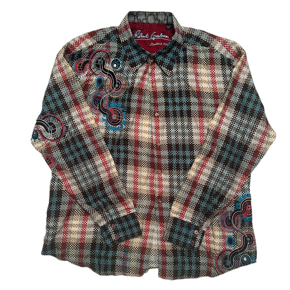 Robert Graham Limited Edition Plaid Shirt 2XL Embroidered 100% Silk Flip Cuff - Picture 14 of 16